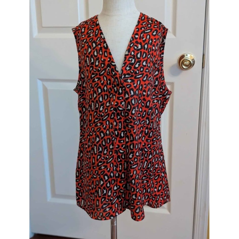 Banana Republic Leopard Print Blouse Womens Size 0 Orange Black Sleeveless Top‎